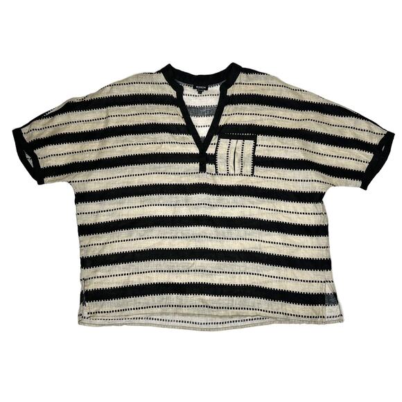 Worth Striped Dolman Sleeve Relaxed Fit Tunic Top Black/Tan Linen size Large - Picture 7 of 11